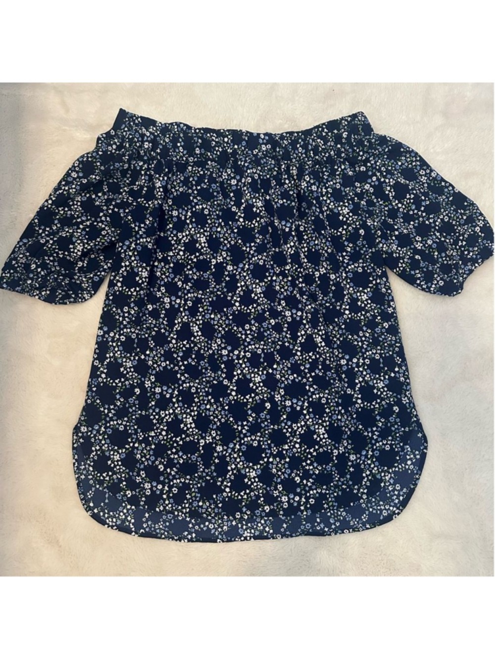 Michael Kors Navy Blue Floral Off Shoulder Blouse Womens XS